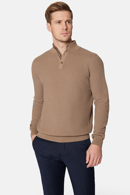 Sweter Ciemnobeżowy Rozpinany z Bawełną Jonathan