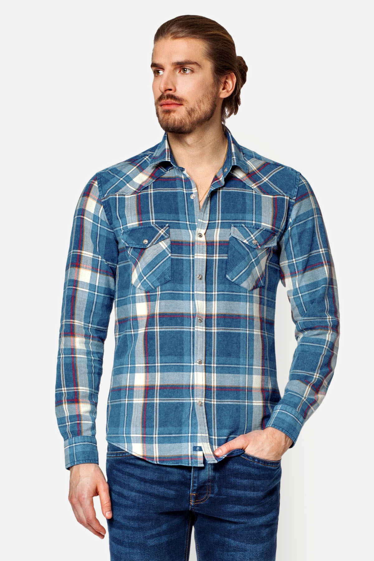 Lancerto - Koszula jeansowa w kratę clifftown