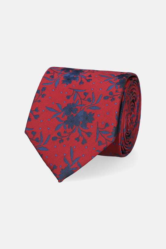 Krawat Bordowy w Granatowe Kwiaty i Kropki