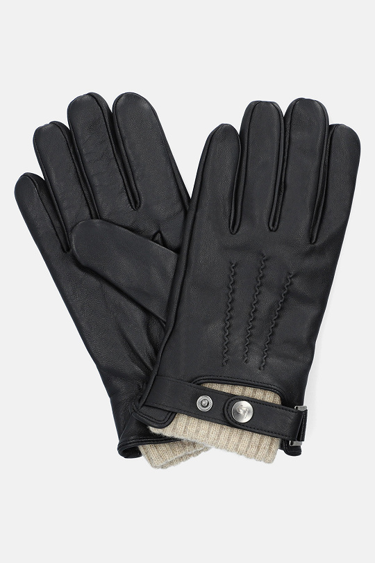 Rękawiczki Czarne Skórzane z Kremowym Ściągaczem Touch