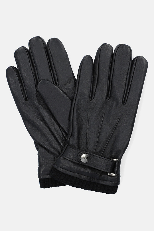 Rękawiczki Czarne Skórzane ze Ściągaczem Touch