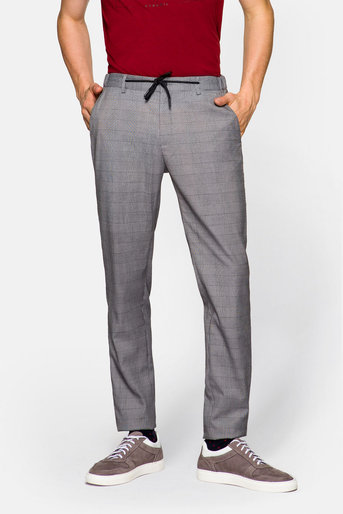 Lancerto - Spodnie ze sznurkiem szare w kratę winston